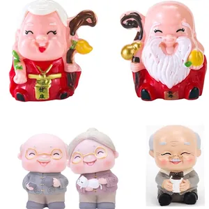Traditional Chinese Style Longevity Grandparents Cake Topper Figurines Resin Peach Acrylic For Elders Birthday Decoration