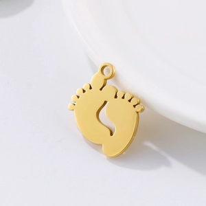 Minimalist golden stainless steel baby feet pendant for DIY necklaces and jewelry making