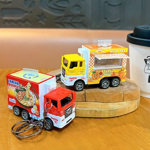 Creative alloy food truck keychain cute pull back toy car fun decompression pendant gift wholesale