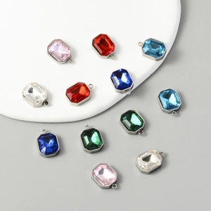 Colorful rectangular crystal pendants with stainless steel borders for DIY jewelry making