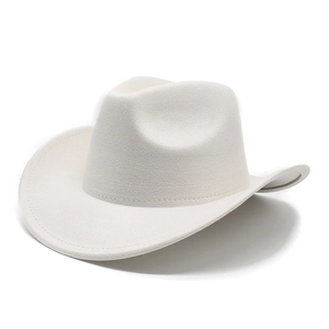 Detail view of cream white suede cowboy hat with stitched brim and vintage western crown