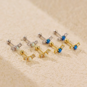 Luxurious S925 silver opal stud earrings with zircon accents and screw back design