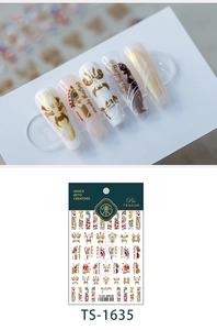 Detail of Beijing Opera mask nail stickers TS-1635 with red and gold traditional patterns