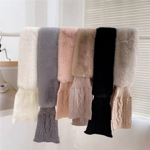 Detailed cable-knit texture and plush faux fur trim on autumn winter neck warmers