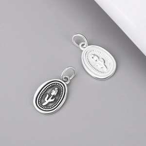 S925 sterling silver tulip oval pendants in vintage black and matte silver finish