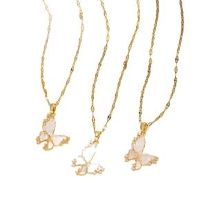 Elegant gold butterfly pendant necklaces with zircon inlay for women fashion set