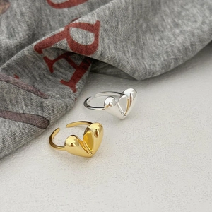 Minimalist S925 sterling silver heart-shaped adjustable rings in gold and silver finishes