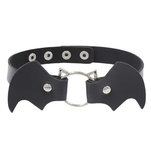 Punk bat wing choker made of eco-friendly PU leather with adjustable metal snaps
