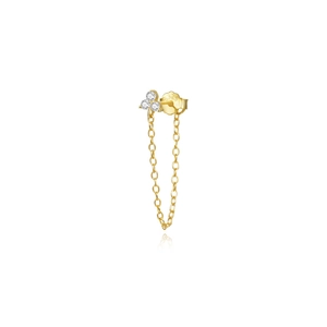 Elegant S925 sterling silver chain tassel floral zircon stud earrings in gold finish