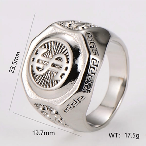 Bague Viking vintage en argent avec signe dollar et motif grec en acier inoxydable