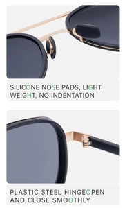 Detailed macro view of silicone nose pads and durable steel hinges on polarized sunglasses