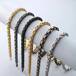 Colliers chaîne byzantine en acier inoxydable, options or, argent et noir mat