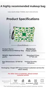 Détails de la trousse à maquillage en lin Saint-Patrick avec lapin et taille 17x25cm