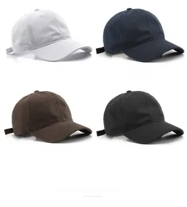 Detailed grid view of minimalist cotton baseball caps in white, navy, coffee, and black