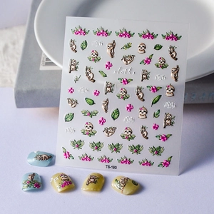 Sloth 5D Embossed Nail Stickers Self Adhesive Cartoon Animal Flower Leaf DIY Nail Art Decals Cute Manicure Decoration