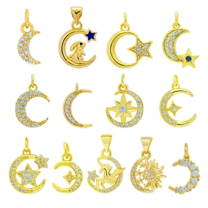 Pendentifs célestes DIY plaqués or 18K avec zircons pour colliers et bracelets