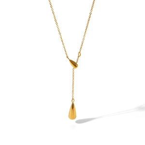 Minimalist 18K gold plated stainless steel Y-necklace with elegant double teardrop pendants