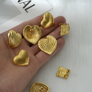 18k gold plated minimalist heart and square drop earrings with brushed metal texture