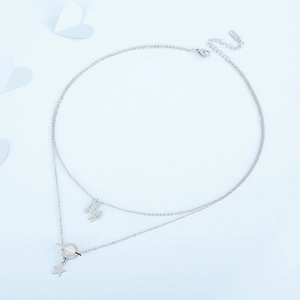 Collana a doppio strato in acciaio inossidabile con ciondoli unicorno, pianeta e stella
