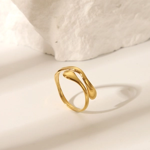 Vintage golden queen crown open ring with a teardrop streamlined wrap design