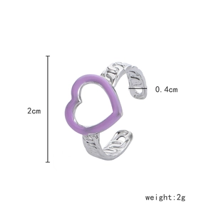 Detailed view of purple heart enamel open ring with 2cm height and 0.4cm band width