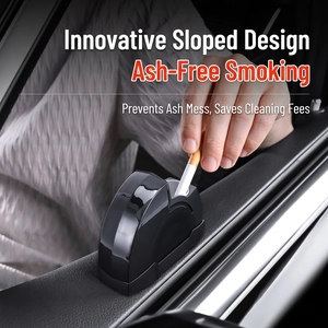 Posacenere per auto nero con interno in metallo e design aerodinamico antivento