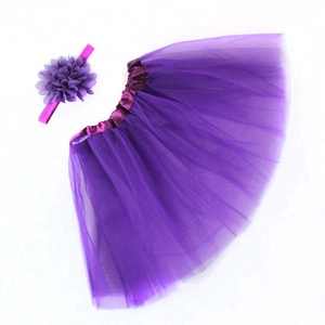 Purple chiffon tutu skirt set with matching floral headband for infant photography