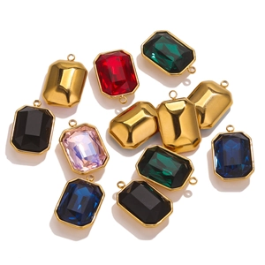 Pendentifs rectangulaires en verre cristal avec montures dorées en acier pour colliers DIY