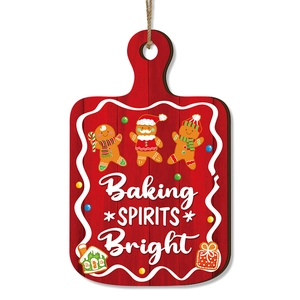 Christmas gingerbread man wooden cutting board sign hanging decoration with festive slogan