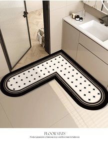 Detailed top view of L-shaped absorbent diatom mud bathroom mat with star pattern