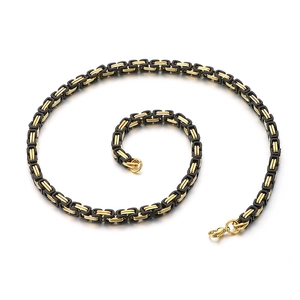 Collier byzantin hip-hop pour homme en acier inoxydable or et noir avec fermoir homard