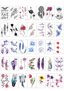 Selection of 35 temporary tattoo designs featuring flowers, whales and geometry patterns