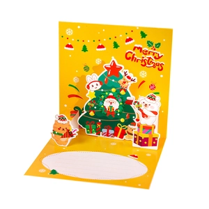 3D Pop-up Christmas Greeting Card featuring a decorated tree and festive animal illustrations