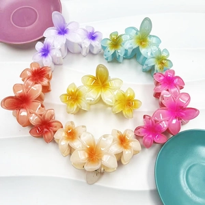 Group of 11.5cm gradient frangipani flower hair claws in multiple pastel resin colors
