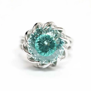 Fashion Paraiba Blue Green Rhinestone Flower Adjustable Ring Copper Open Lotus Ring For Women Party Daily Jewelry