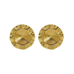 Chic 18k gold plated stainless steel round stud earrings with spiral hammered texture