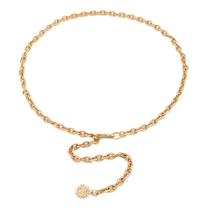 Golden matte punk waist chain belt with vintage sun face pendant and lobster clasp