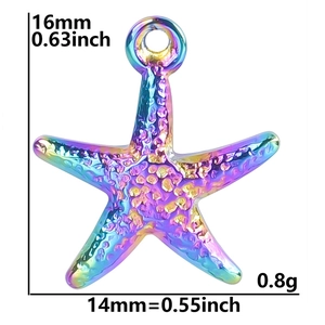 Detail of rainbow starfish pendant showing 16mm height and 14mm width dimensions