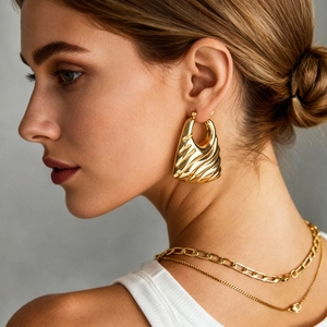 Geometric Metal Hoop Earrings With Wave Texture Hollow Geometric Square Iron Earrings For Women Fashion Jewelry