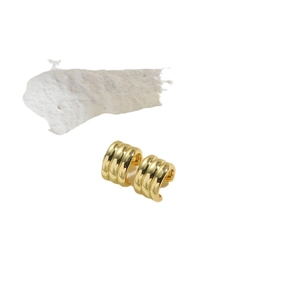 French vintage 14K gold plated zircon geometric ear cuffs with wavy textured design