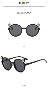 Cute kids round sunglasses with crystal rhinestones, stylish black sun glasses for outdoor wear.