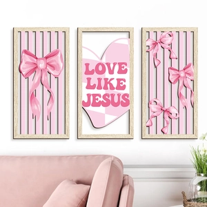 Pink bow and heart wooden wall decor set with Love Like Jesus text for girls room