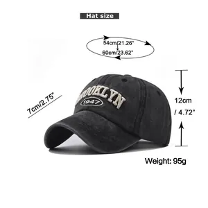 Detailed size guide for Brooklyn 1947 embroidered baseball cap with adjustable strap