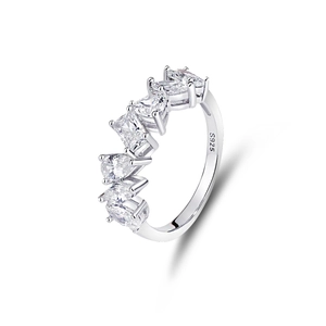 Elegant S925 sterling silver ring with geometric pavé-set teardrop and square zircon stones
