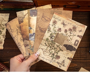 Detail of vintage junk journal scrapbooking paper with floral and butterfly patterns