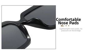 Close-up of lightweight integrated nose pads on black square frame sunglasses