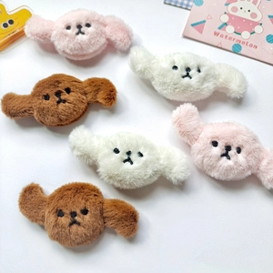 Barrettes à oreilles de chien en peluche rose, blanc et marron pour accessoires DIY