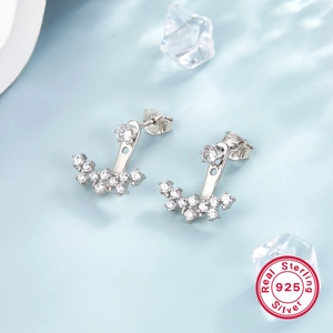 Elegant S925 sterling silver curved smile earrings with sparkling white zircon stones