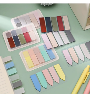 Detailed view of Morandi color index tabs in rectangular and arrow shapes on a desk