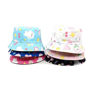 Cartoon Bear Print Kids Bucket Hat Double Sided Sun Protection Summer Fisherman Cap For Toddler Boys Girls Breathable